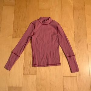 The Rickie Ribbed Mock Neck Long Sleeve top from Free People in Orchid Pink